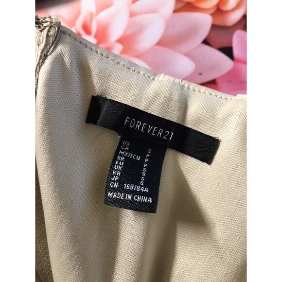 Women's Forever 21 Satin Corset Tank Top Cami Beige Back ZIPS Sm Tee Lingerie - Picture 6 of 6